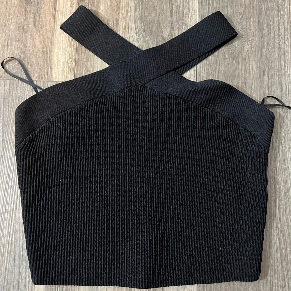 Aritzia Babaton Criss Cross Sculpt Knit Tank Top Black